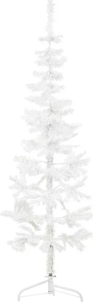 vidaXL Jumătate brad de Crăciun subțire cu suport, alb, 150 cm