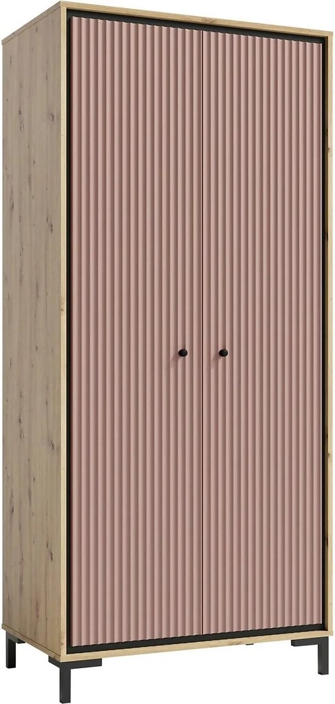 Dulap PARII PA01, stejar artisan/roz, PAL laminat, cu 2 usi, 89x54x196
