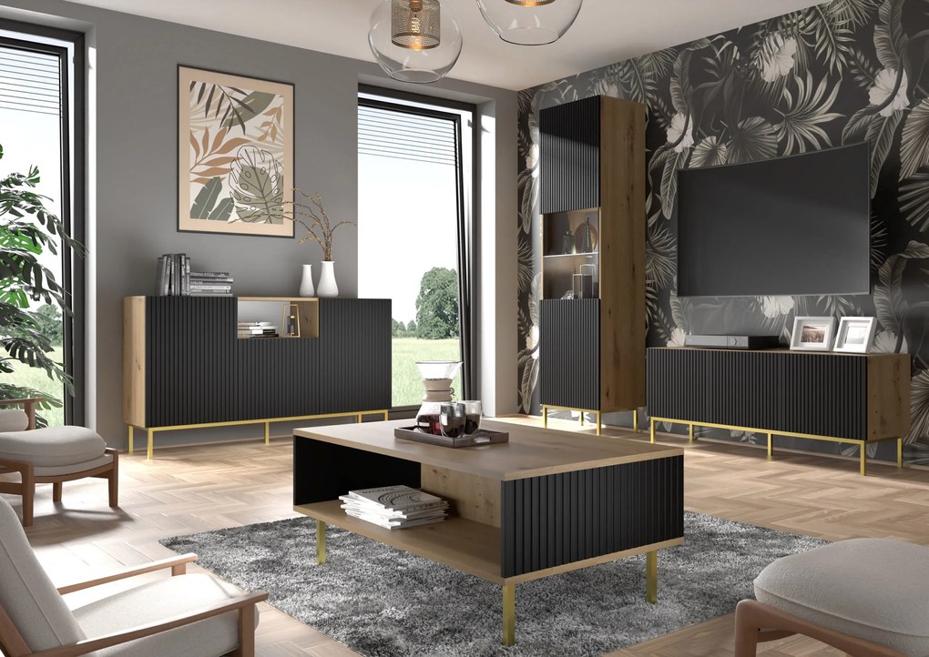 Comodă 3D3S 200 Rowanna (Stejar artisan + Negru). 1125010