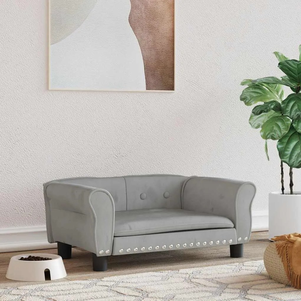 vidaXL Pat de câini, gri deschis, 70x45x30 cm, catifea