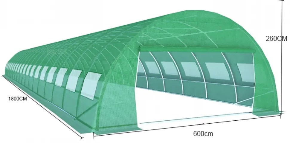 FOLIE solar de grădină, 6x18 m, 108 m², PE armată, rezistentă 180g/m2, cu filtru UV, impermeabila, ferestre rulante, Verde, GH618C,