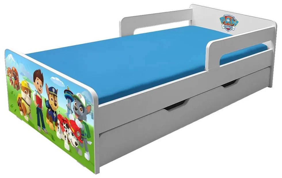 Pat copii Paw Patrol P2L cu sertar, saltea Lux si paravane detasabile - 2-12 ani