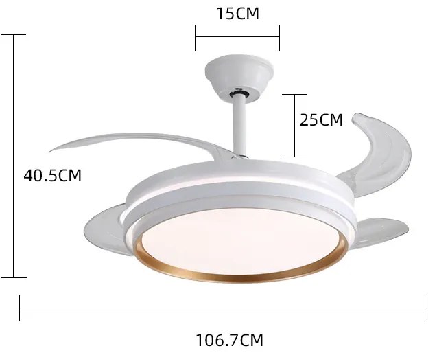 Lustra cu ventilator, ESC-417YY WH, design modern, Alb