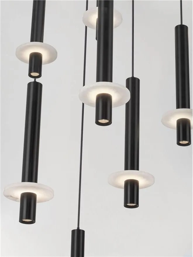 Lustra cu 12 Pendule tub subtire aluminiu negru si alabastru LED NOEMI