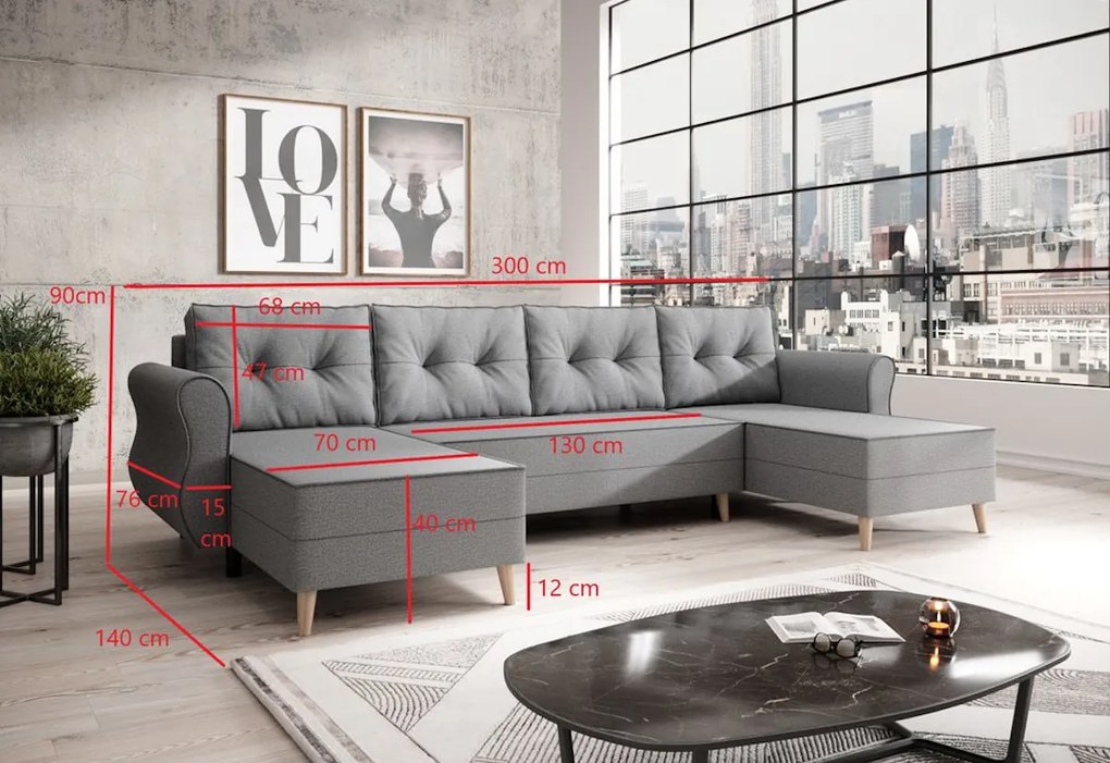Supermobel Coltar in forma de U MILANO, 300x90x140, malmo 85