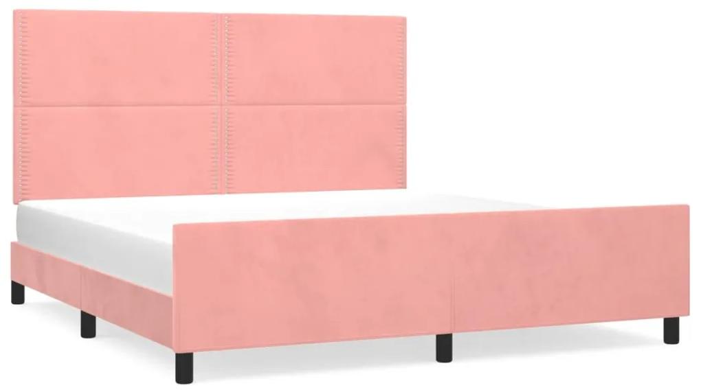 Cadru de pat cu tablie, roz, 160x200 cm, catifea Roz, 160 x 200 cm, Culoare unica si cuie de tapiterie