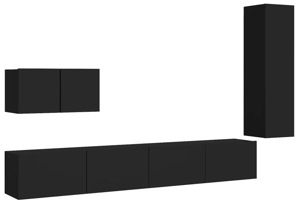 3078781 vidaXL Set dulapuri TV, 4 piese, negru, lemn prelucrat