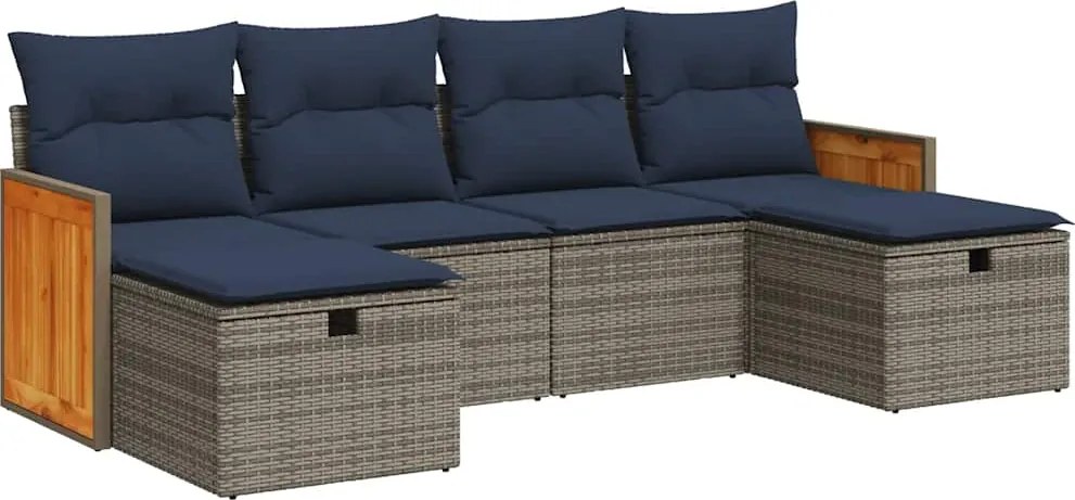 vidaXL Set mobilier grădină cu perne, 6 piese, gri, poliratan