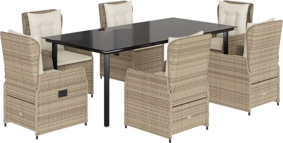 vidaXL Set de masă pentru grădină, 7 piese, cu perne, bej, poliratan