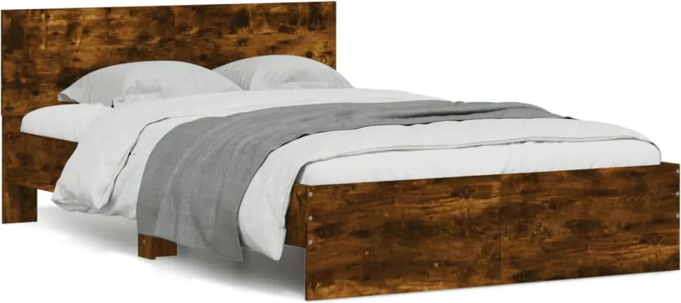 vidaXL Cadru de pat cu tăblie, stejar fumuriu, 135x190 cm