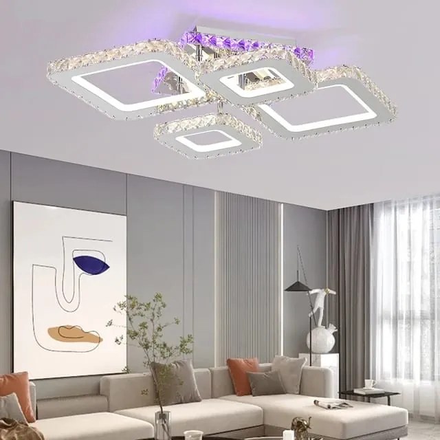 Lustra LED Cu Telecomanda, Elit's Cristal, Cromat , 140W, RGB,
