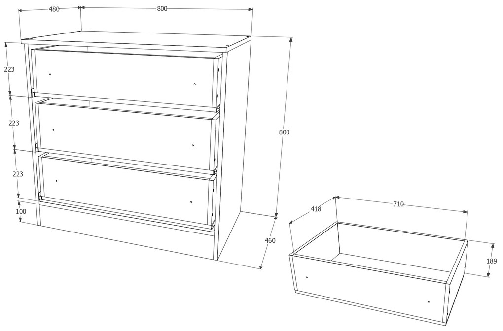 Comoda haaus Remi, 3 Sertare, Wenge, 80 x 48 x 80 cm