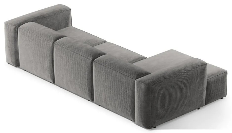 Colțar gri deschis cu tapițerie din catifea reiată (cu colț pe partea stângă/cu șezlong) Bergamo – Cosmopolitan Design