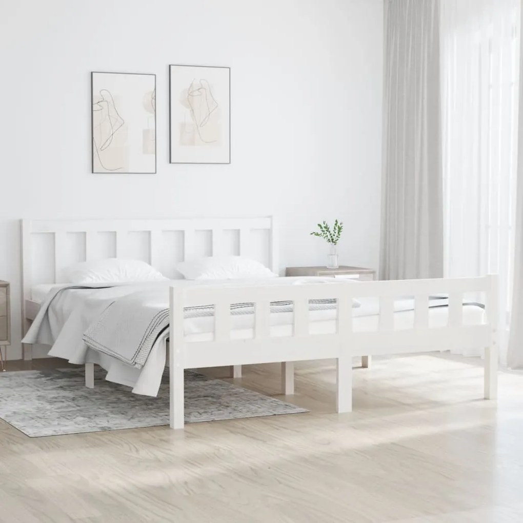 810660 vidaXL Cadru de pat, alb, 140x190 cm, lemn masiv de pin