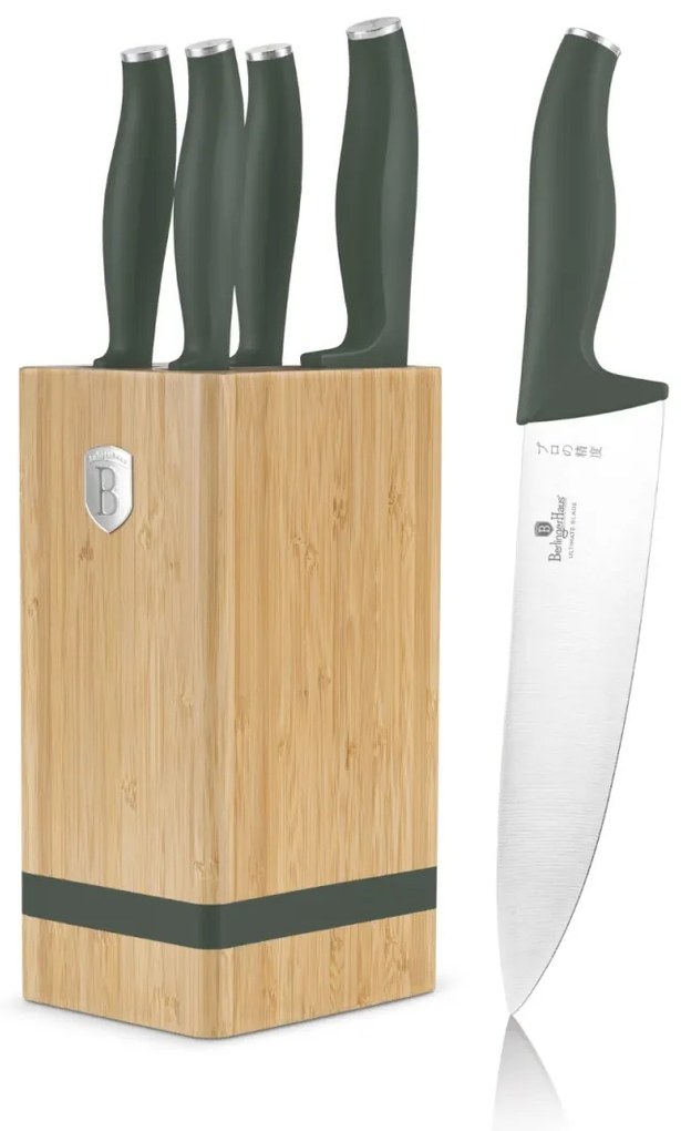 Set cutite 6 piese, cu suport bambus Green Matte Collection Berlinger Haus BH 2751