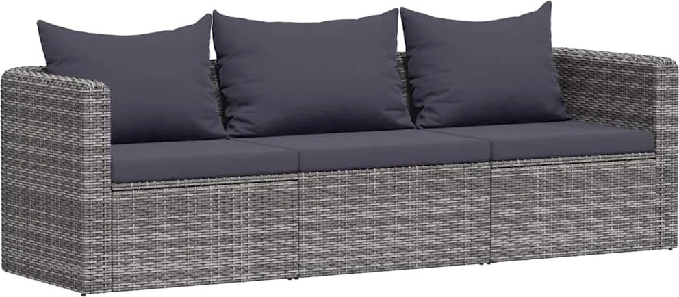 vidaXL Set canapea de grădină cu perne, 3 piese, gri, poliratan