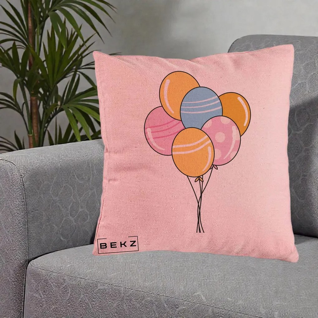 Perna Decorativa Baloane Petrecere, 40x40 cm, Roz, Husa Detasabila, Perna Inclusa, BEKZ®