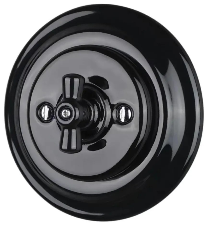 Bohemia-Design - Întrerupător retro rotativ din porțelan cu ramă nr. 7, negru