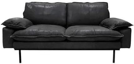 Sofa Retro din Piele cu Doua Locuri si Picioare Metalice Negre - Piele Negru Diametru (175 cm x 83 cm x 95 cm)