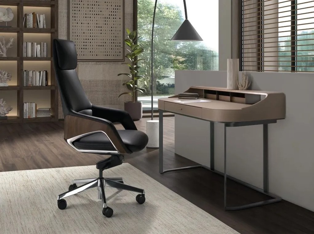 Scaun de birou modern piele sintetica si furnir de nuc Black