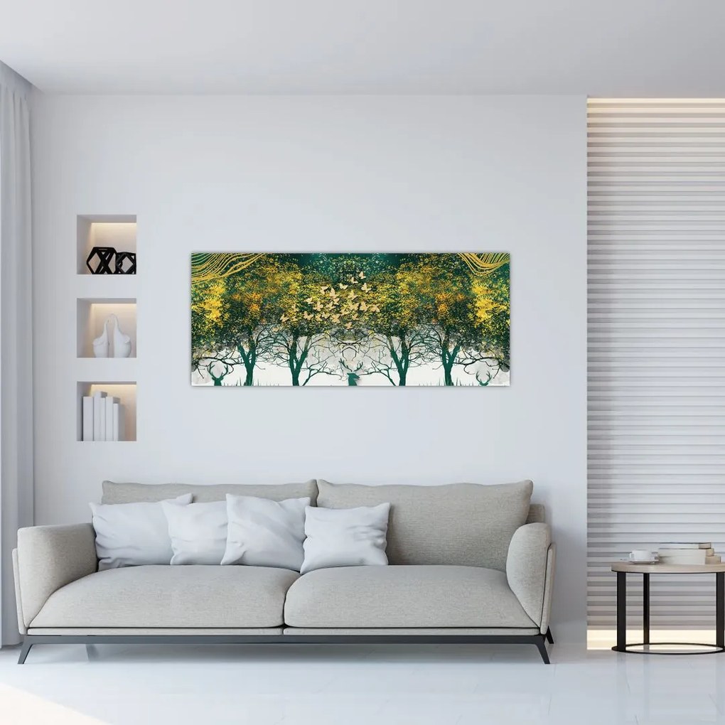 Tablou - Căprioare în pădurea verde (120x50 cm)