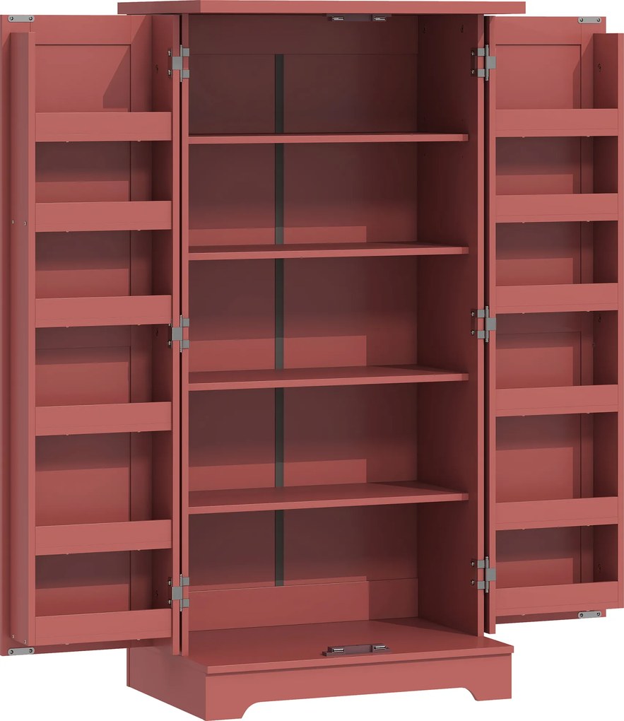 HOMCOM Bufet bucătărie, dulap de bucătărie, 5 niveluri, cu uși și rafturi reglabile, 60l x 40P x 120H cm, aspect lemn, roșu | Aosom Romania