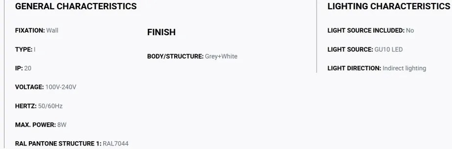 Aplica perete aluminiu gri, 2xGU10, LUNE square