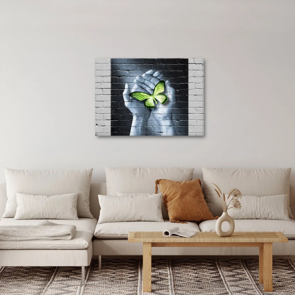 Tablou - Fluture verde în perete (70x50 cm)