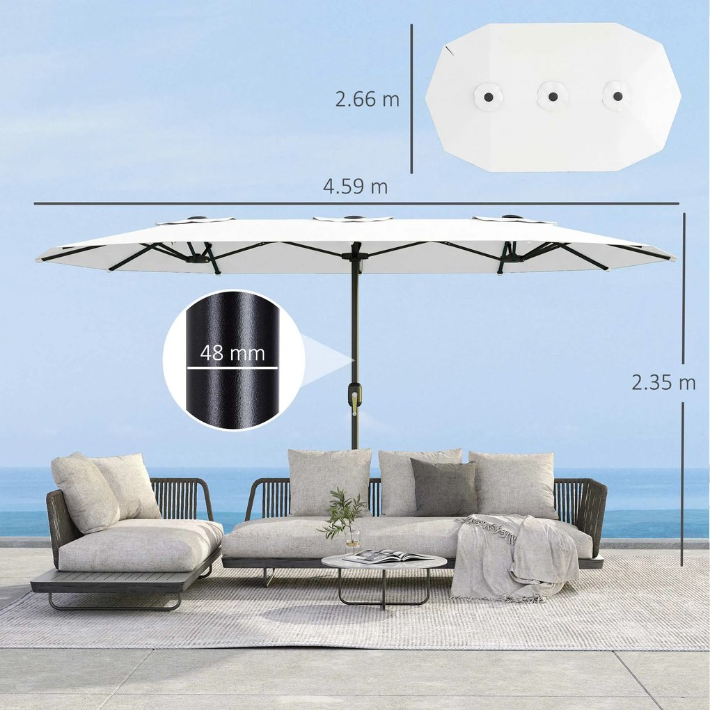 Outsunny Umbrelă Dublă de Grădină 4.6x2.7 m, Umbrelă de Exterior cu Manivelă, Husă Protectoare, 12 Spițe, Anti UV 50+, pentru Terasă Balcon Piscină Grădină, Alb | Aosom Romania
