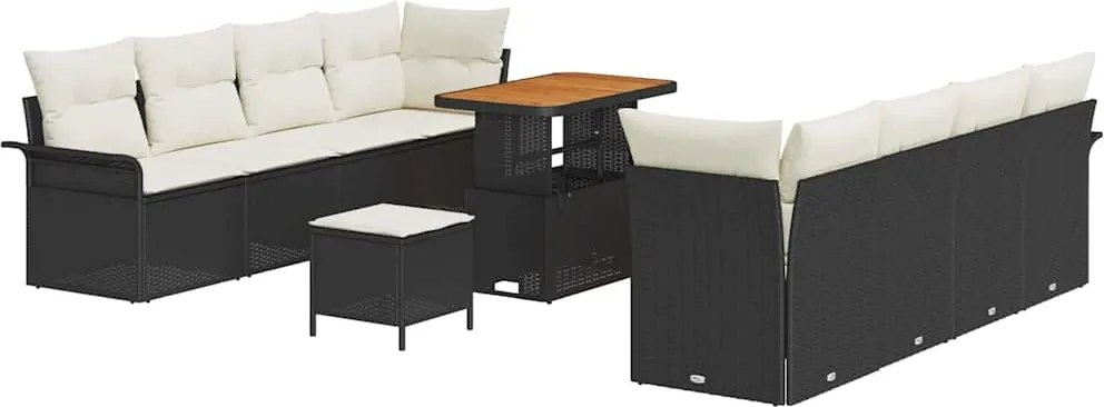vidaXL Set de canapele pentru grădină cu pernă 11 pcs Negru poliratan
