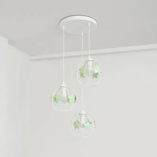 Lustră pe cablu pentru copii STARS 3xE27/15W/230V verde/alb