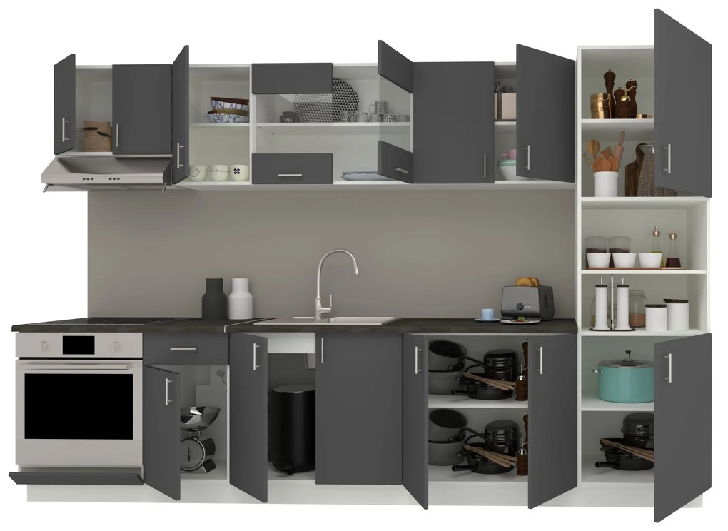 Set Bucatarie Karo V30, Antracit/Alb, Blat Thermo 28 mm, L 320 cm