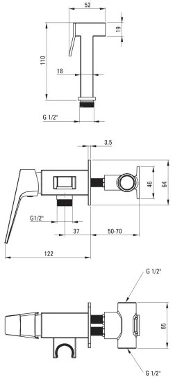 Deante BQL_N34M - Baterie pentru bideu BLUR cu duș, pentru montaj încastrat, negru