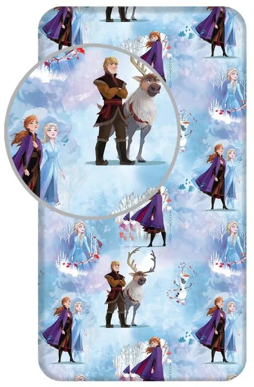Disney Regatul de gheață Blue Winter cearșaf cu elastic 90x200 cm