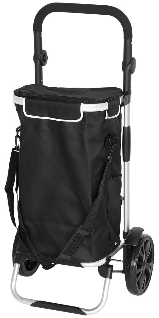 HOMCOM Cărucior de cumpărături pliabil 40 L caddie portabil pe roți cu mâner telescopic, 45,5x35,5x97cm, negru | Aosom Romania