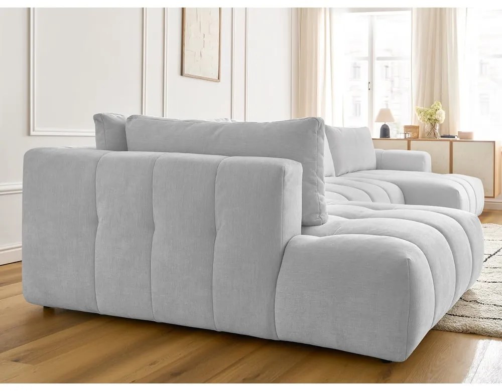 Colțar gri deschis extensibil/cu spațiu de depozitare (cu colț pe partea stângă/în formă de "U") Fuji – Bobochic Paris