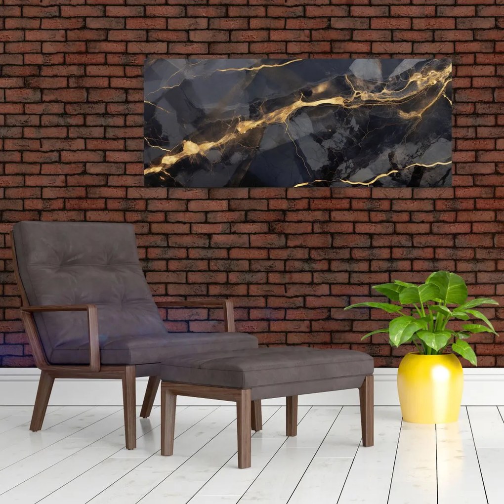 Tablou - Negru - decor auriu (120x50 cm)