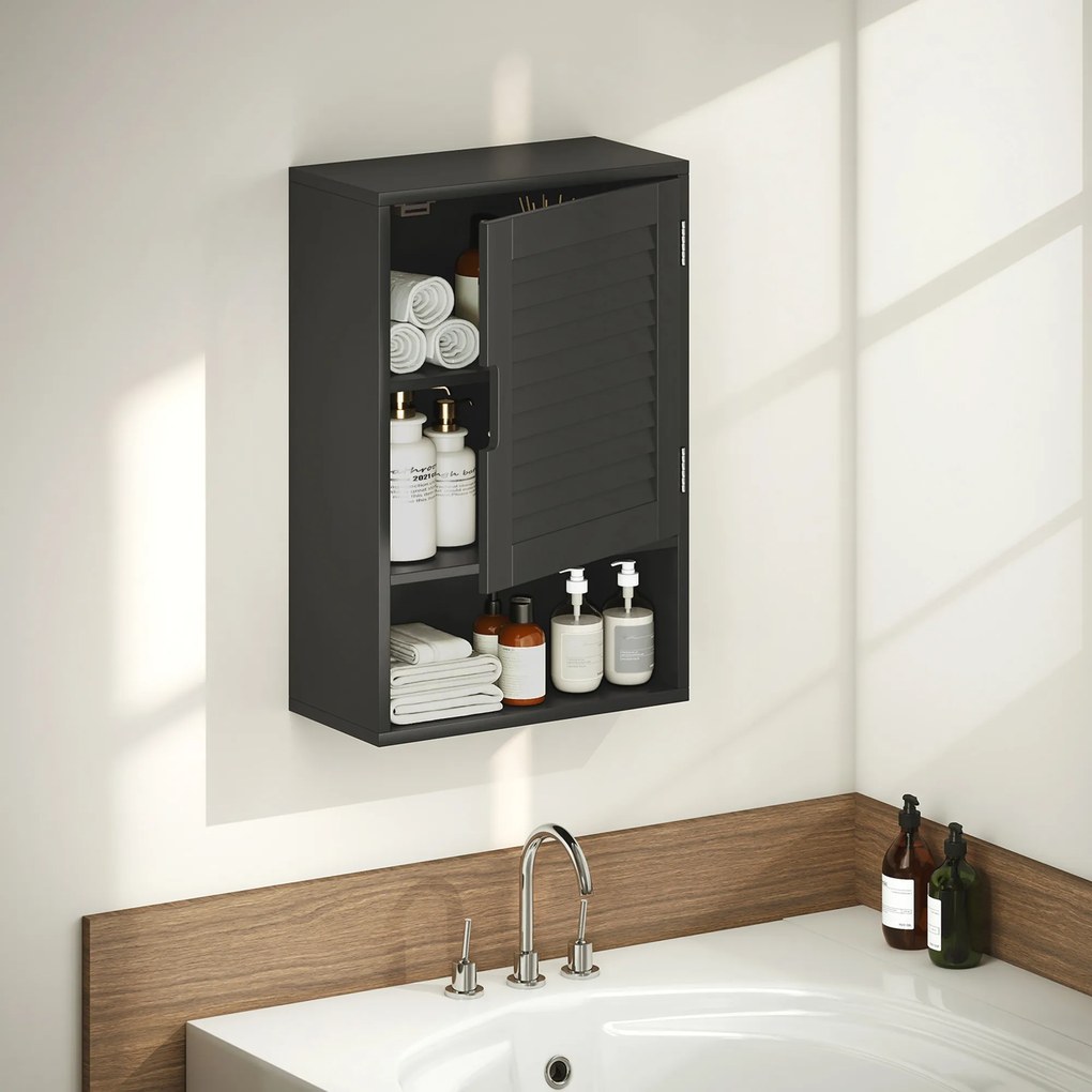 HOMCOM Dulap de Baie, Dulap Suspendat cu Rafturi Reglabile, 40 x 20 x 60 cm, Negru | Aosom Romania