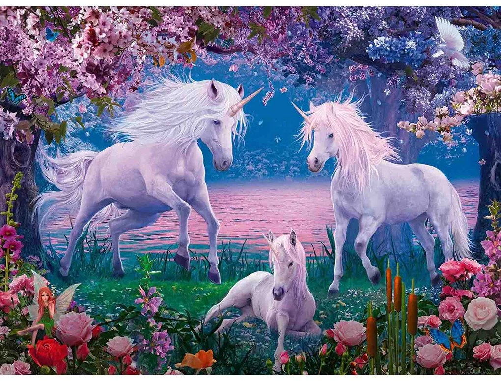 PUZZLE UNICORNI ALBI, 100 PIESE - RAVENSBURGER (RVSPC13347)