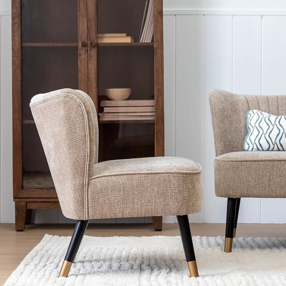 Fotoliu bej cu tapițerie din chenille Glam – Ixia