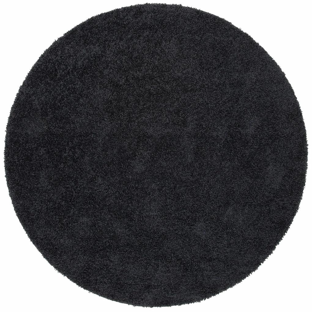 Covor Shaggy rotund negru, 190 cm
