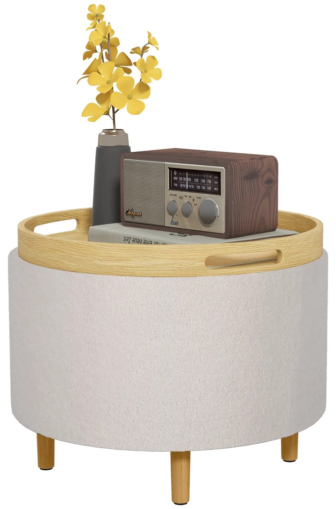 HOMCOM Hocker Polsterhocker, Pluș Teddy, Stocare ascunsă, capac reversibil, 56 cm x 56 cm x 42 cm, Alb | Aosom Romania