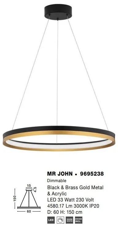 Lustra LED design modern circular MR JOHN, diametru 60cm