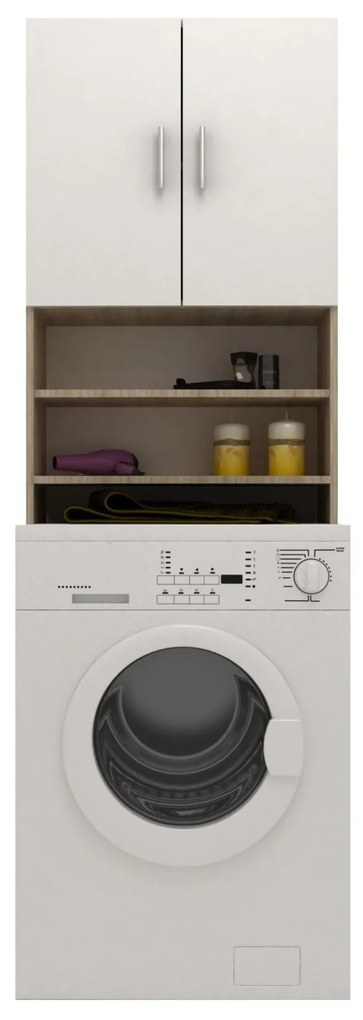 Dulap Masina de Spalat Fyn, Stejar Sonoma/Alb, 65 x 27 x 190 cm