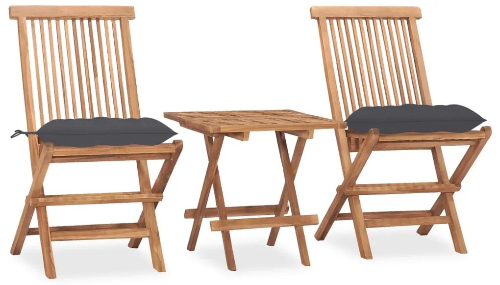 vidaXL Set mobilier exterior pliabil cu perne, 3 piese, lemn masiv tec