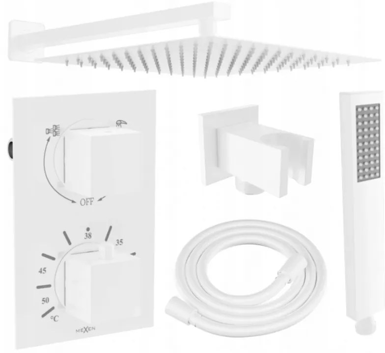 Mexen Cube DR02 set de duș încastrat z pară de tip ploaie 25 cm, Albă - 77502DR0225-20