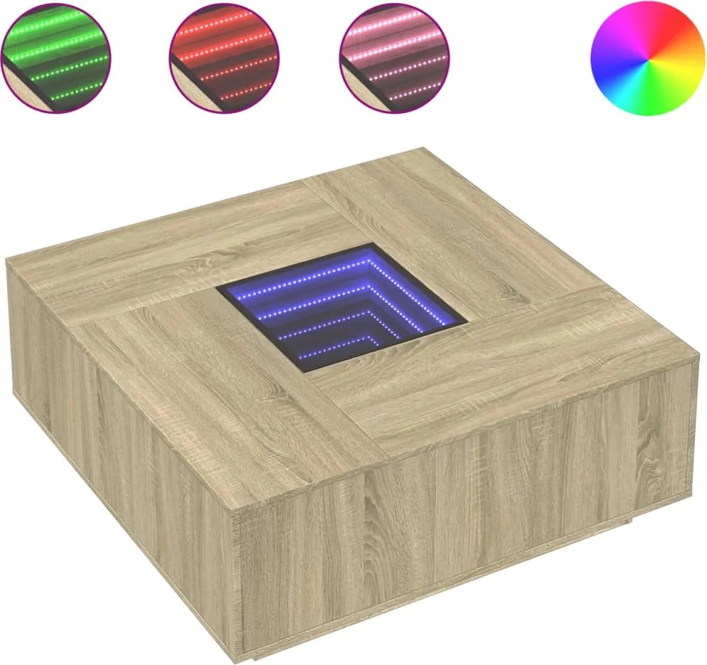 vidaXL Măsuță de cafea cu LED infinity, stejar sonoma, 100x100x40 cm