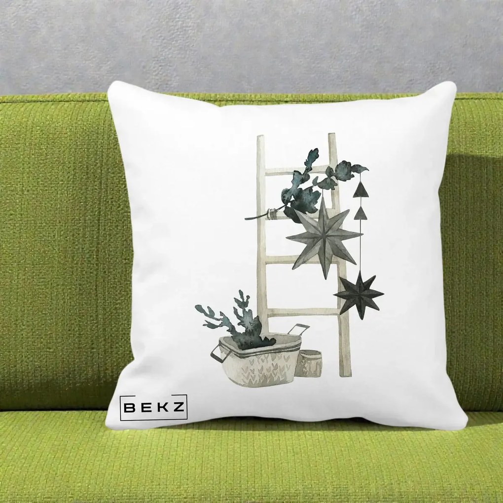 Perna Decorativa Scara Scandinavica cu Stele, 40x40 cm, Alba Mata, Husa Detasabila, Perna Inclusa, BEKZ®