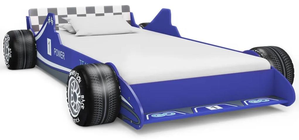 245661 vidaXL Pat pentru copii mașină de curse, albastru, 90 x 200 cm