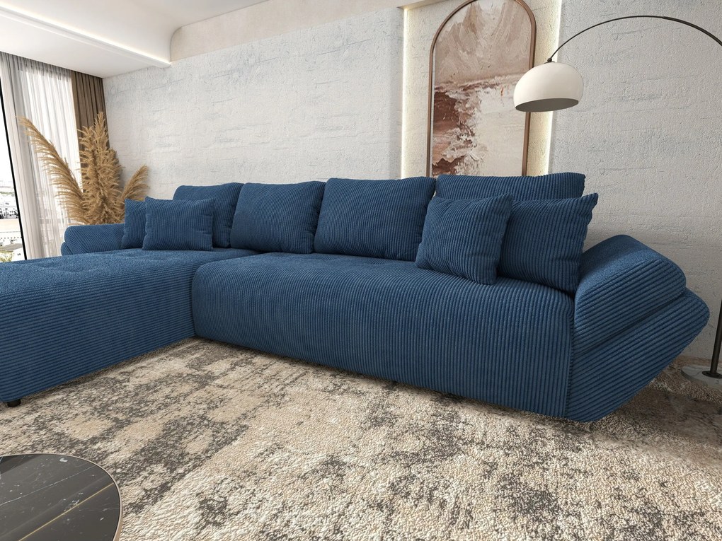 Colțar extensibil dumonde cu ladă de depozitare si sezut confortabil din spuma high-density, Berlin XL Zoom Blue 350x185 cm